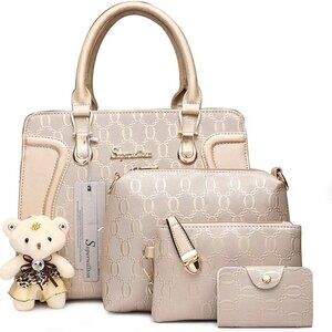 Women's Fashion Handbags Tote Bags Shoulder Bag Top Handle Satchel Purse Set 4pc